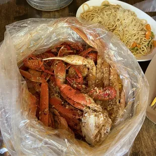 crab legs in a plastic bag