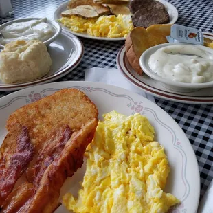 Breakfast special of eggs, sausage or bacon, hash browns or home fries, biscuits or toast. Nothing was bad.