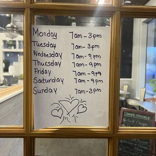 Hours restaurant is open