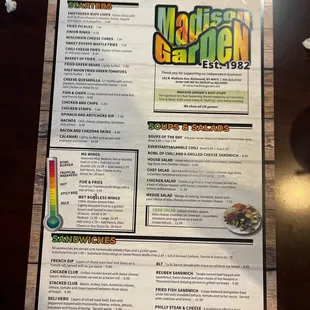 Menu side one.