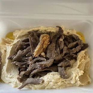 Chewy dehydrated lamb &amp; hummus