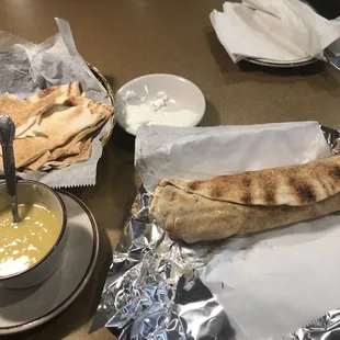 Lamb Shawarma Sandwich and Crushed Lentil Soup