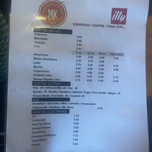 Drink menu