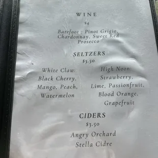 Bar menu