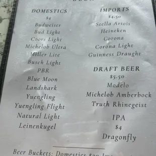 Bar menu
