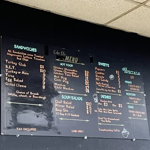 Snack bar menu