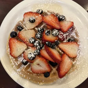 Waffle with blueberry and strawberries