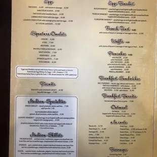 Breakfast menu