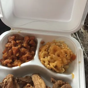 a meal in a styrofoam container