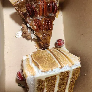 Pecan pie and cranberry pumpkin meringue cake