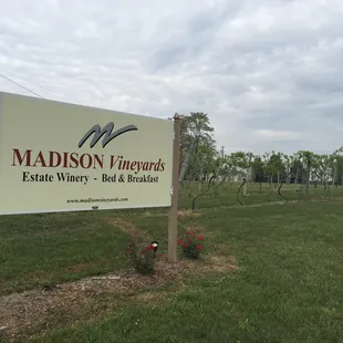 Madison vineyards sign from the road.