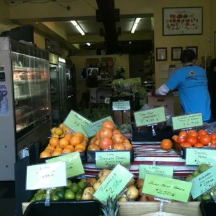 When you walk in, you're greeted by happy fruits and vegetables. True story.
