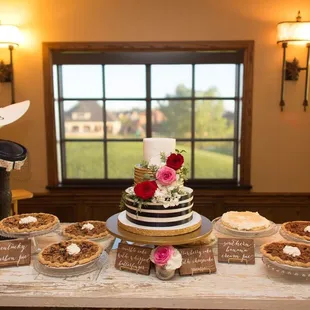a table of pies and pies