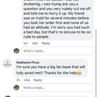 Owner&apos;s response to review of service.