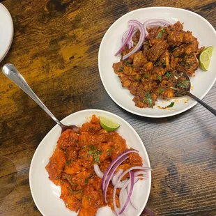 two plates of food on a table