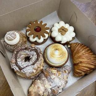 Tart de Lemon, raspberry creation, pumpkin creation, choux, Paris breast, apple crossaint