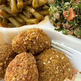 Loubieh, tabbouleh and falafel