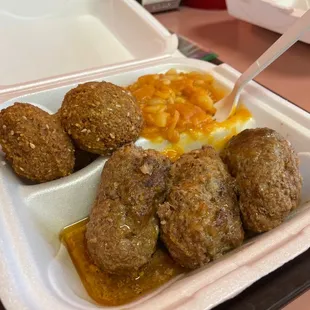 meatballs and macaroni and cheese