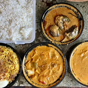 Butter Chicken, Kuttivangaya (Eggplant), Karahi Paneer and Goat Dum Biryani