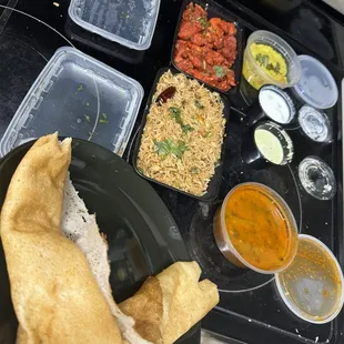 Masala Dosa, chicken 65 and tamarind rice