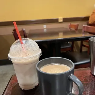 two cups of coffee on a table