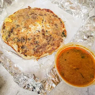 Kari Dosa with goat, served with salna, 4.5/5. IG: @take.a.bite.with.me