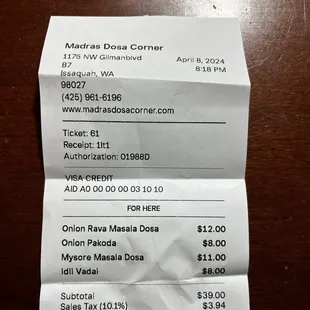 Our receipt