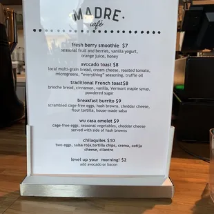 a menu on a table