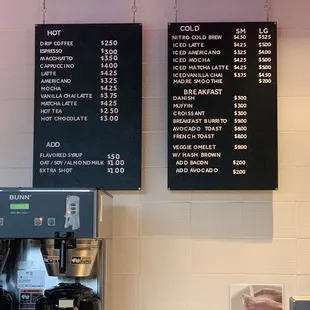 menus on the wall