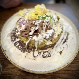 Chilaquiles steak with green sauce