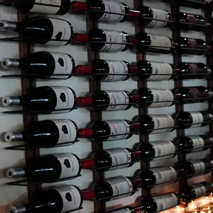 a wall of wine bottles