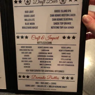 Beer menu