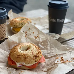 We were so in love with the taste of the sausage and egg breakfast bagel and the lox bagel that we decided to split both.