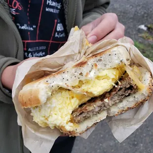 Bagel Breakfast Sandwich: Egg, Sausage and Cheese