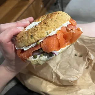 Double lox on an Asiago bagel