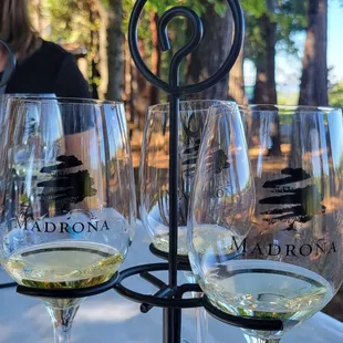 three glasses of white wine