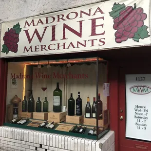 a display of wine bottles