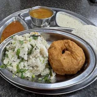 Half Uppuma, Idli, and Vada Combo