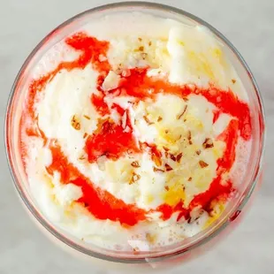 an overhead view of a dessert