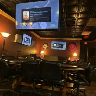 a boardroom with a large screen