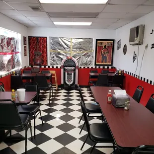 a black and white checkered floor