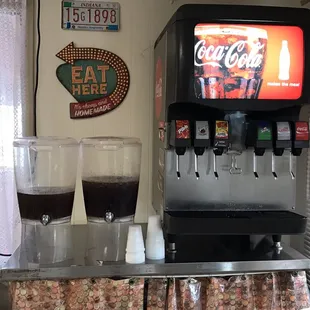 Self service coffee, tea and soft drinks