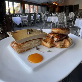 Foie Gras Gaufrette - belgian waffles topped with foie gras pâté and filet