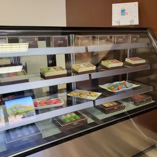 a display case full of food