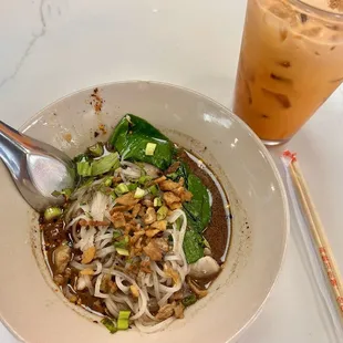 Thai Boat Noodle with Thai Iced Tea