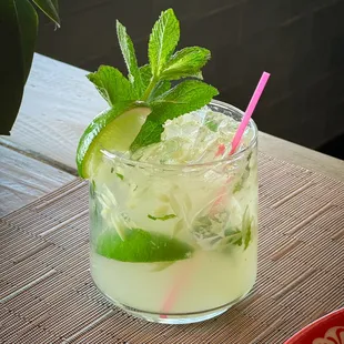 Mixed Drink: Mee Hang.
Bacardi, S&amp;S, mint, lime, lemongrass, ginger