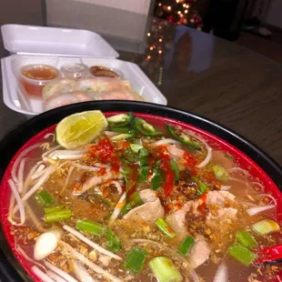 Beef Pho and Shrimp Spring Rolls