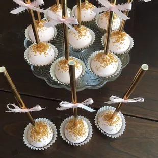 cake pops with gold sprinkles