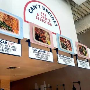 a variety of food items displayed on a wall