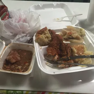 a tray of food and a fork